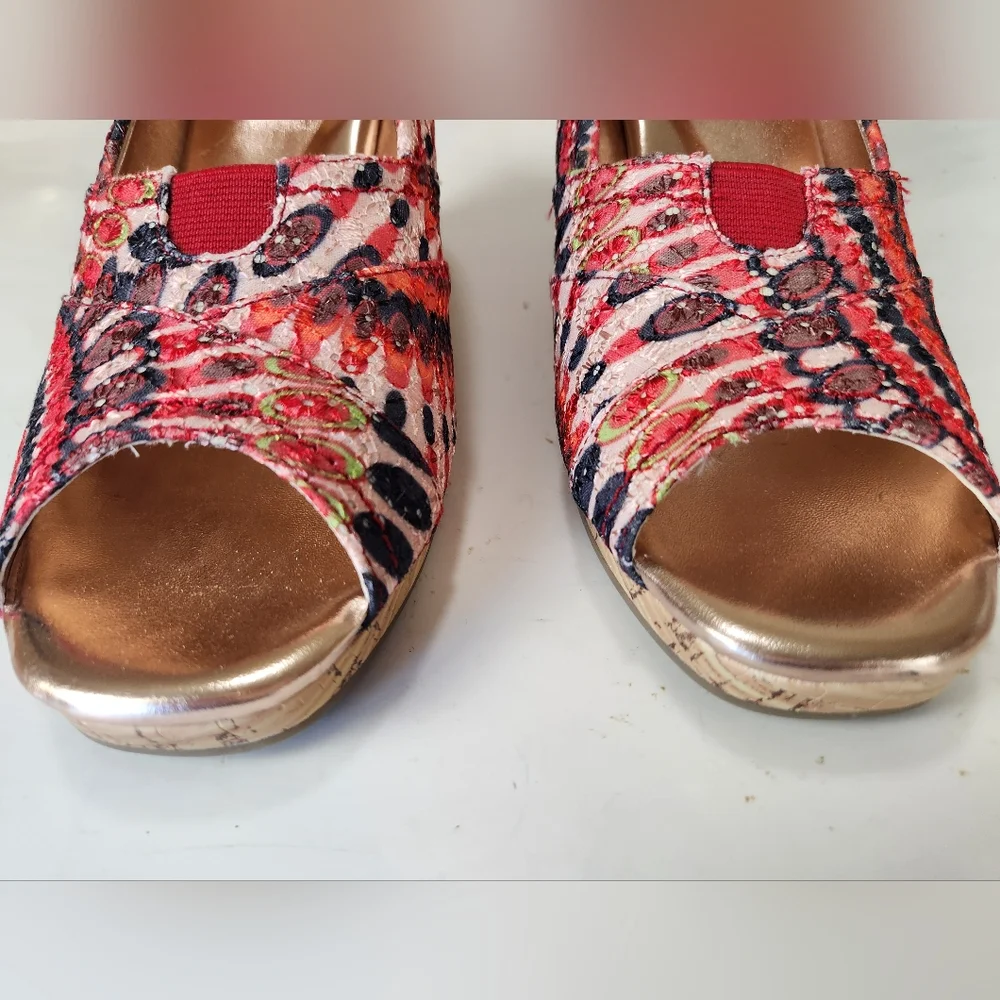 Faded Glory Cork Colorful Peep Toe Wedge size 9.5